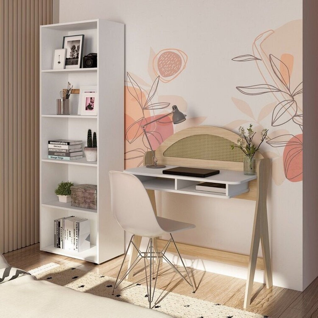 Conjunto 2 Peças com Escrivaninha Juli e Estante Naturale Branco Marrom/Marrome Naturale/Branco