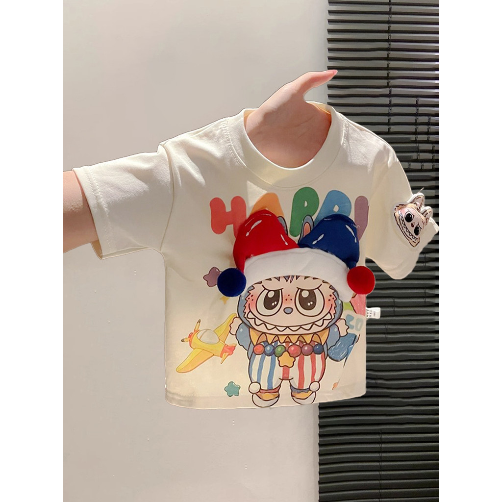Crianças tridimensional versão coreana dos desenhos animados impresso boneca de manga curta meninos verão camiseta Casua