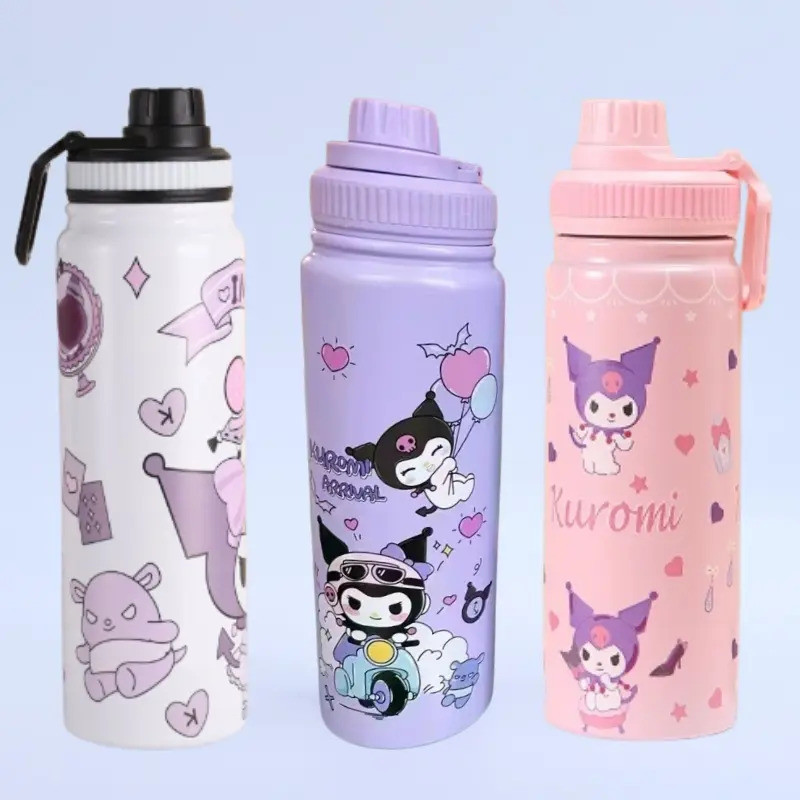 Garrafa de Água Niloo 800ML Kuromi com Filtro, Copo Térmico de Desenho Animado, Adequado para Adultos e Crianças, Garraf