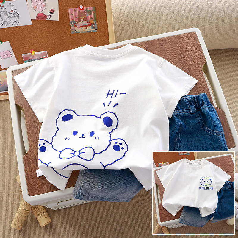 Crianças verão novo estilo de manga curta camiseta meninos meninas dos desenhos animados estilo ocidental padrão topo me