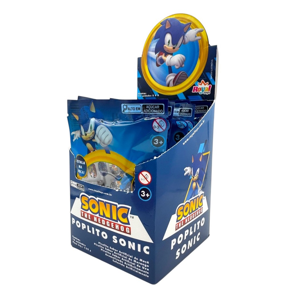 Pirulito Poplito Sonic Com Adesivos 15x9g Royal Toys