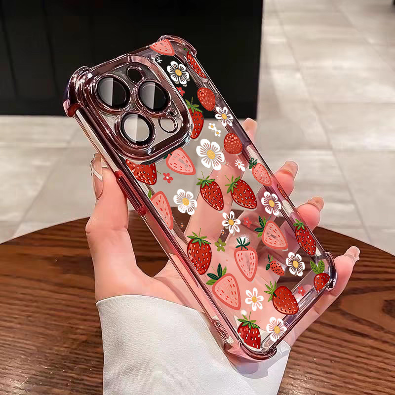 Capa Para Samsung S26 S25 S21 Ultra S24 S23 S22 S21 Plus Note20 S25 FE Galvanizada Flor Morango Fruta Armadura
