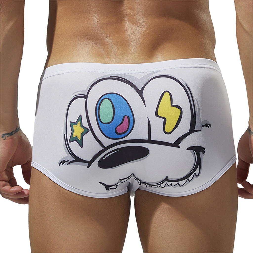 Cuecas boxer masculinas SEOBEAN moda desenho animado estampa boxer cuecas jovens confortáveis roupa íntima Slim fit
