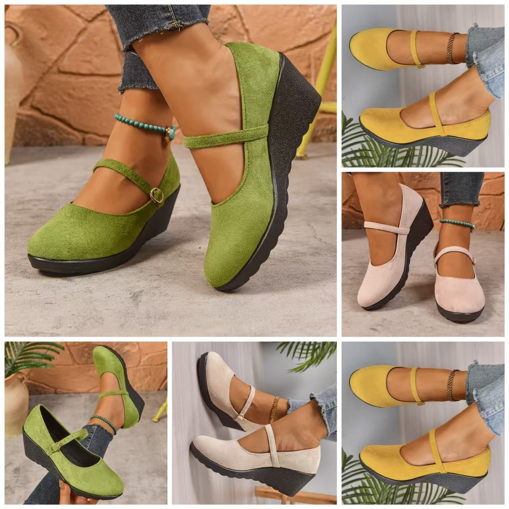 Cunha bailarinas comércio exterior Casual All-Match exterior usar salto cunha sapatos Mary Jane tamanho grande sapatos f