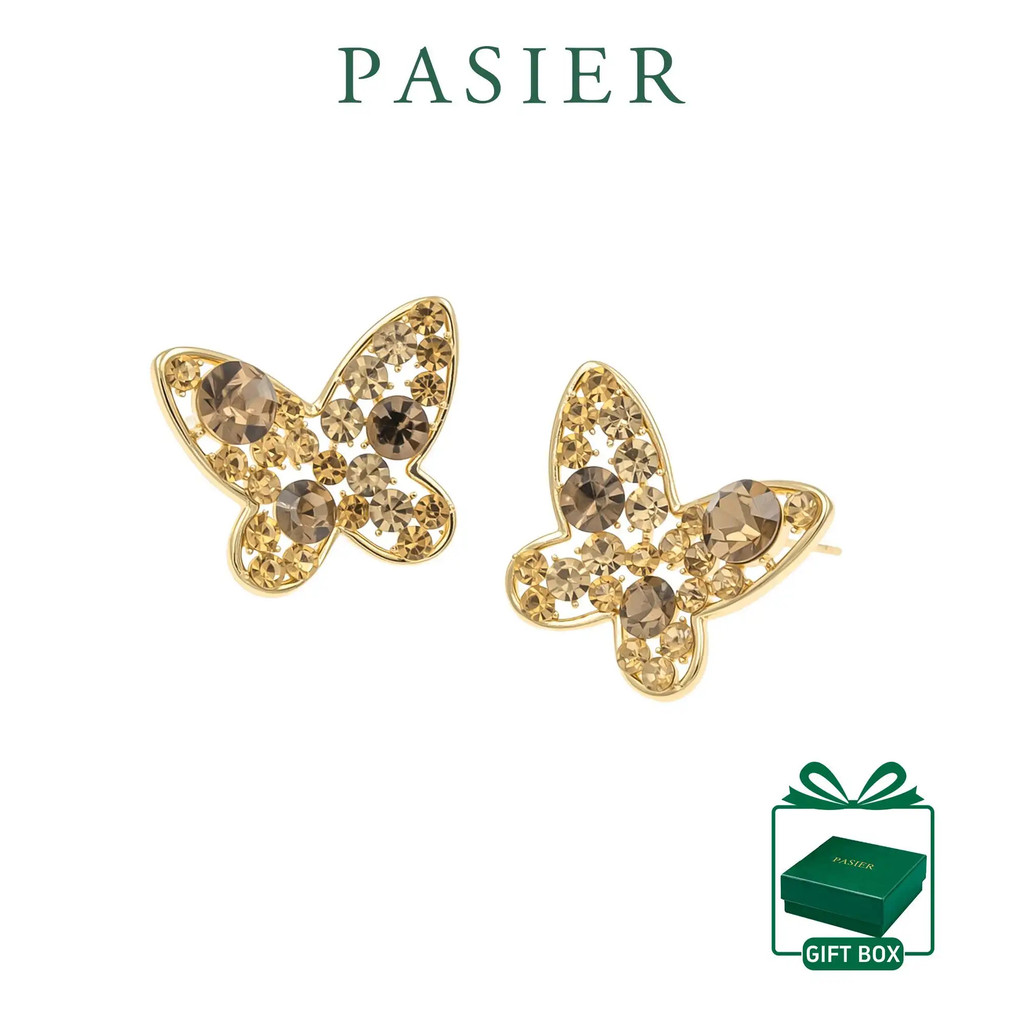 PASIER 2026 Champanhe Marrom Cristal Borboleta Brincos Pave Design Romântico Acessório De Moda XY0340