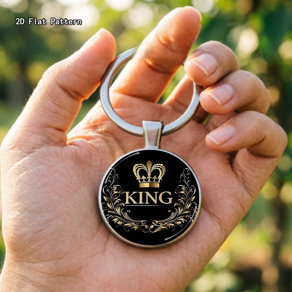 1pc Chaveiro Masculino De Liga De Zinco , Design Redondo Regal Coroa Rei Com Rolagem Dourada , Luxo Vintage Para Chaves