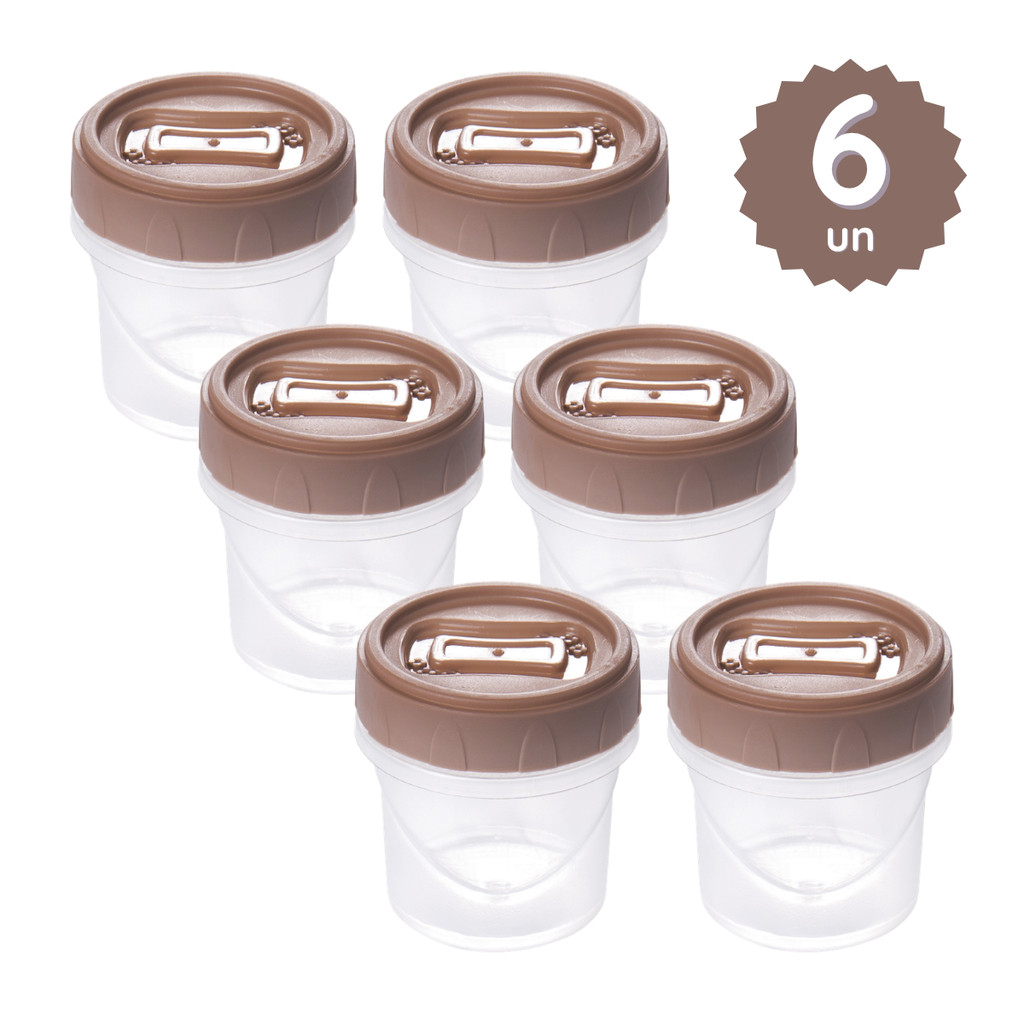 Kit 6 Potes Porta Temperos Plástico 65ml Tampa Rosca Marrom Potinho Transparente Redondo