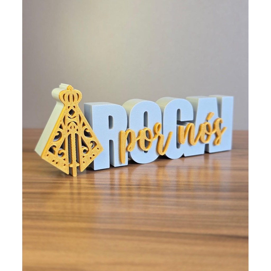 Escultura Decorativa Rorai por Nós Nossa Senhora Aparecida Fé Religiosa 3D para Mesa