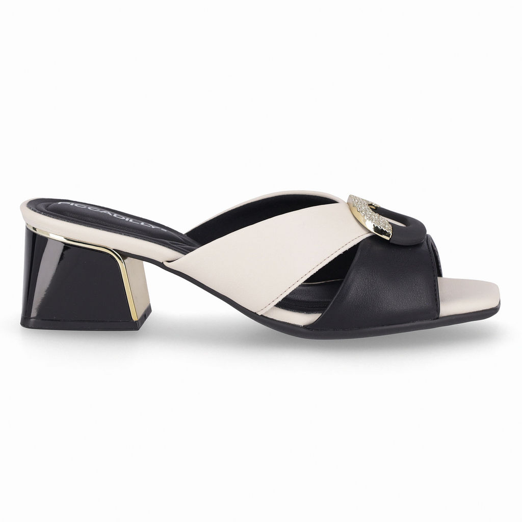 Tamanco Renee Salto Médio Off White com Preto
