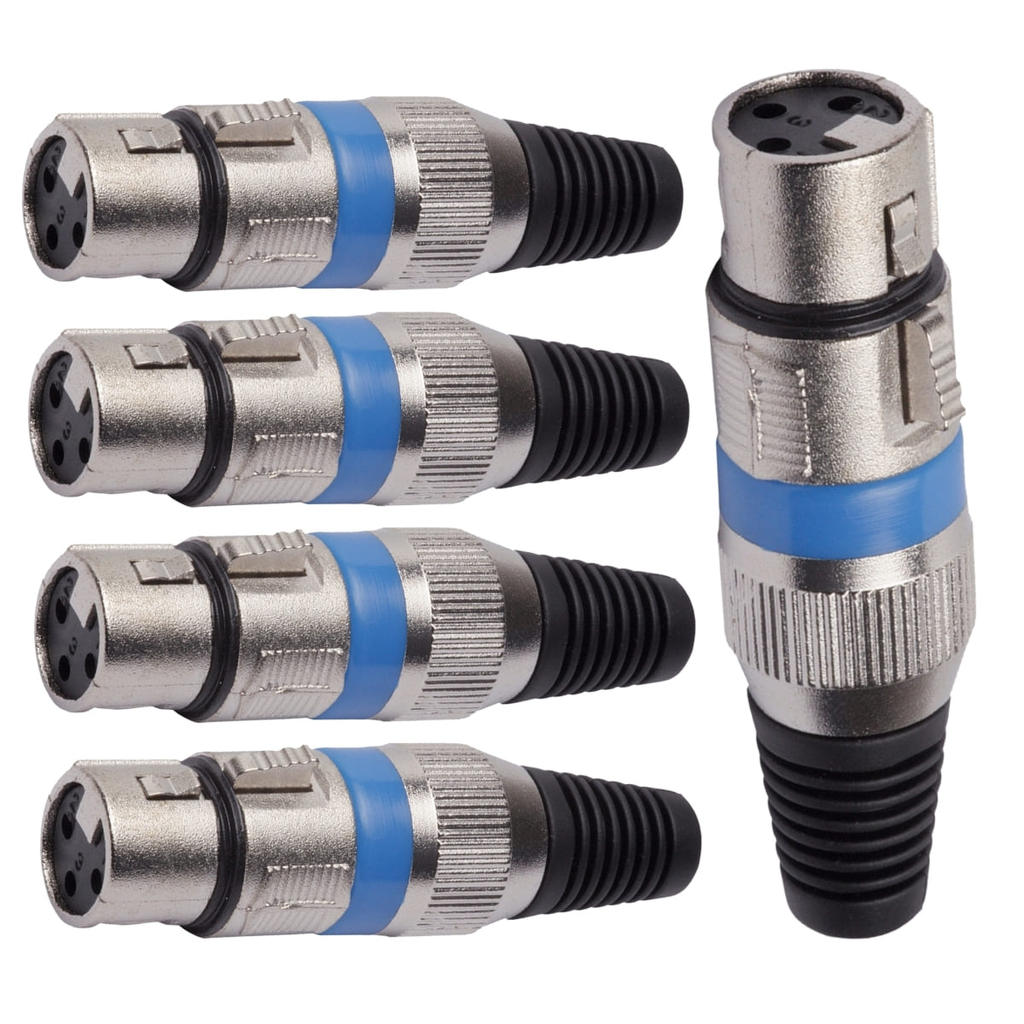 Conector Xlr Femea Linha Azul Corpo Metalico Storm 05 Unidades