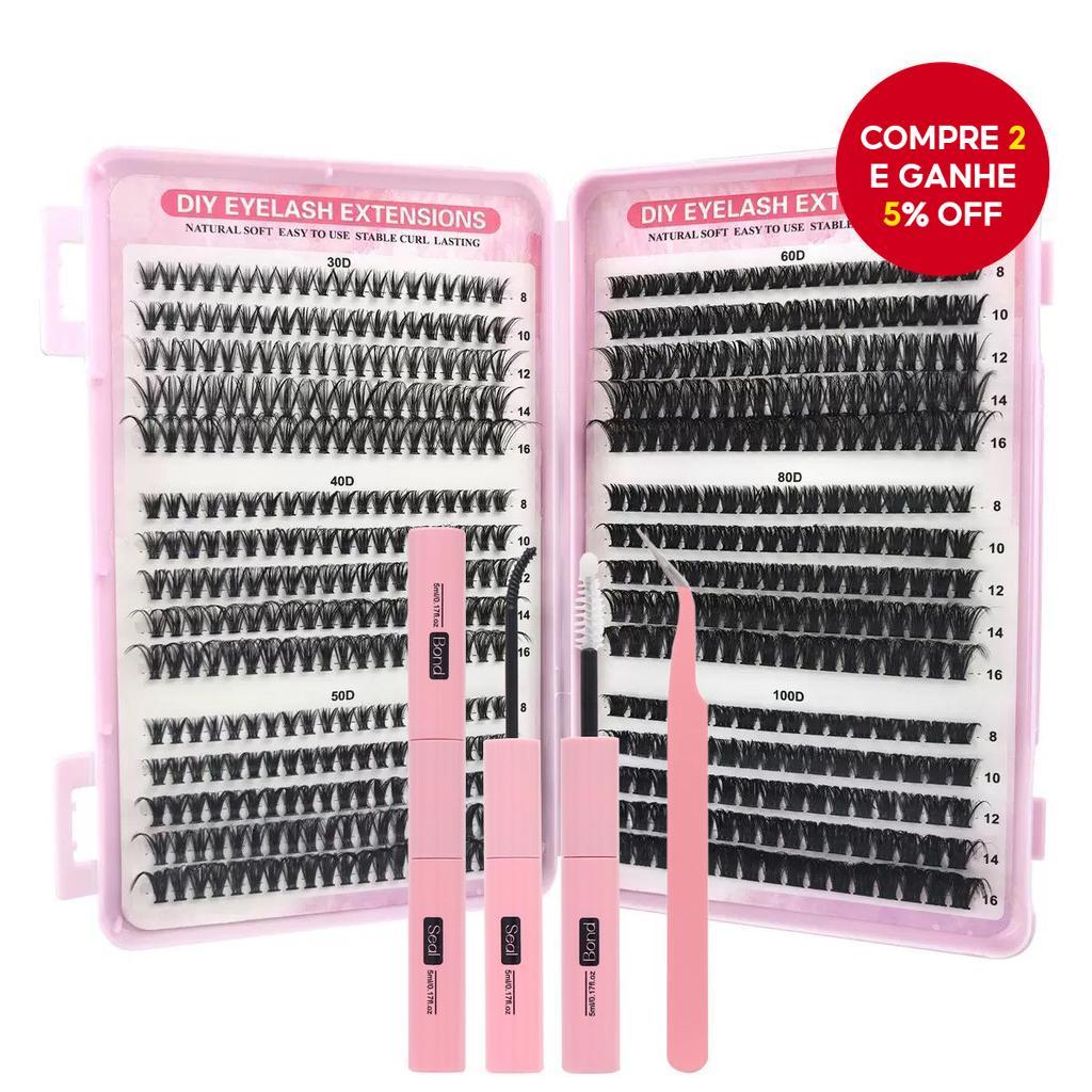 Kit De Extensão De Aglomerados De Cílios Individuais De 570 Peças DIY Com Vedação De Ligação E Aplicador Para Uso Domést