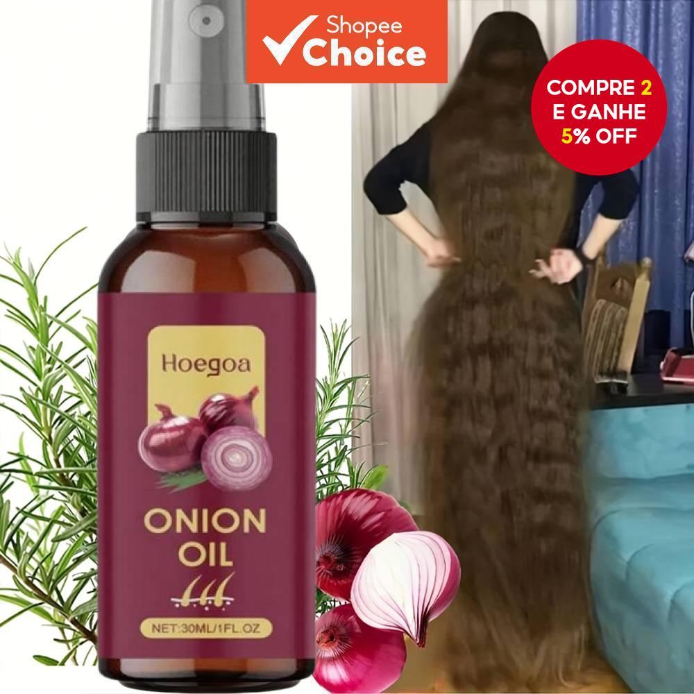 Óleo Capilar de Cebola 30ml com Alecrim e Vitamina E, Anti-Queda & Controle de Frizz, Auxilia o Crescimento dos Fios,