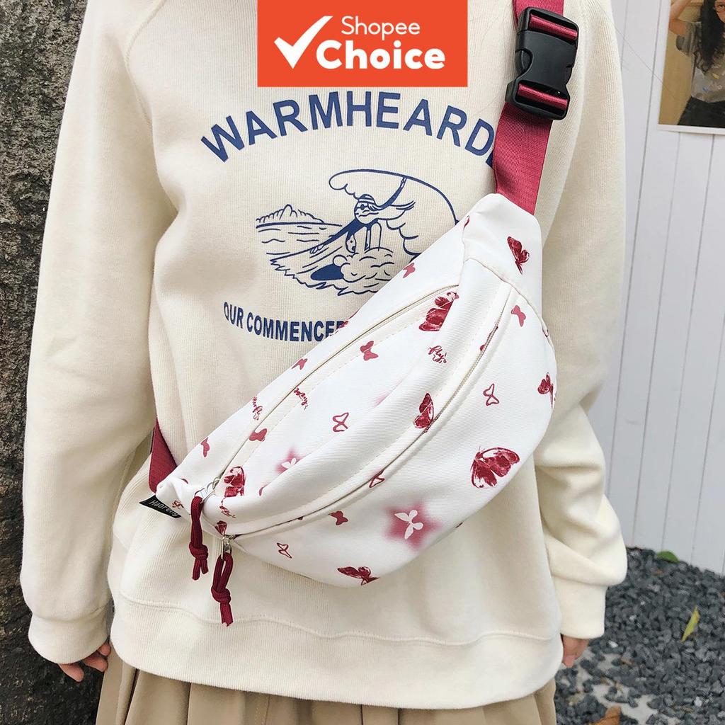 Bolsa de cintura feminina com estampa de borboleta, pochete ajustável para casual e esportes