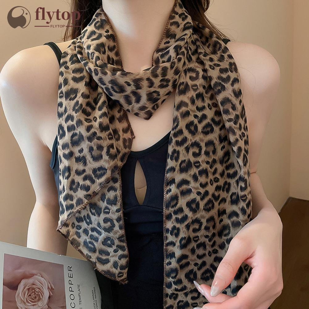 FLYTOP Leopardo Impressão Bolinhas Lenço De Cetim Boho Multifuncional Faixa De Cabelo Cabeça Envoltório Pescoço Cinto Ac