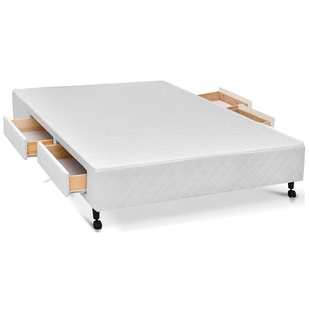 Cama Box Base c/Gavetas Casal Poli Tecido White (128x188x27) - Castor