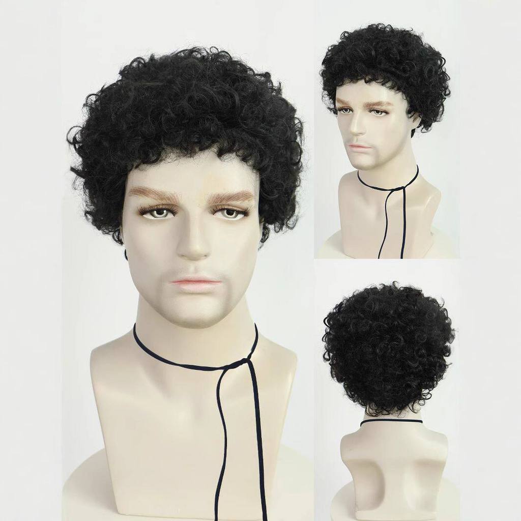 Cabelo afro cacheado sintético Aplique cache afro orgânico Peruca cache afro curta/longa Peruca masculina cabelo curto a
