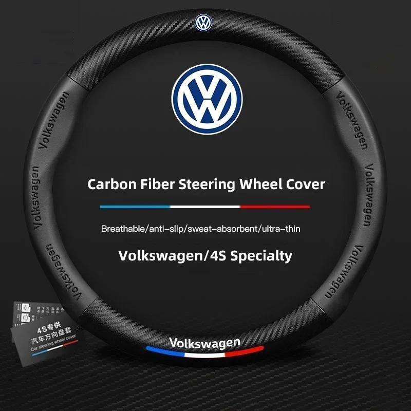 Capa De Volante De Fibra De Carbono Para Carro , Antiderrapante VW GTI Scirocco Polo Passat Golf Tiguan Jetta T-ROC Beet
