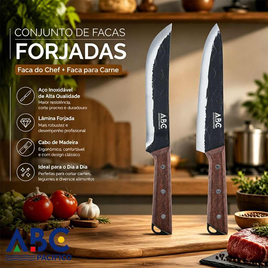 Faca Desossadora Forjada ABC Pacifico Cabo Madeira Aço Carbono Para Aves Carne Pequenos Cortes Cozinha Açougue
