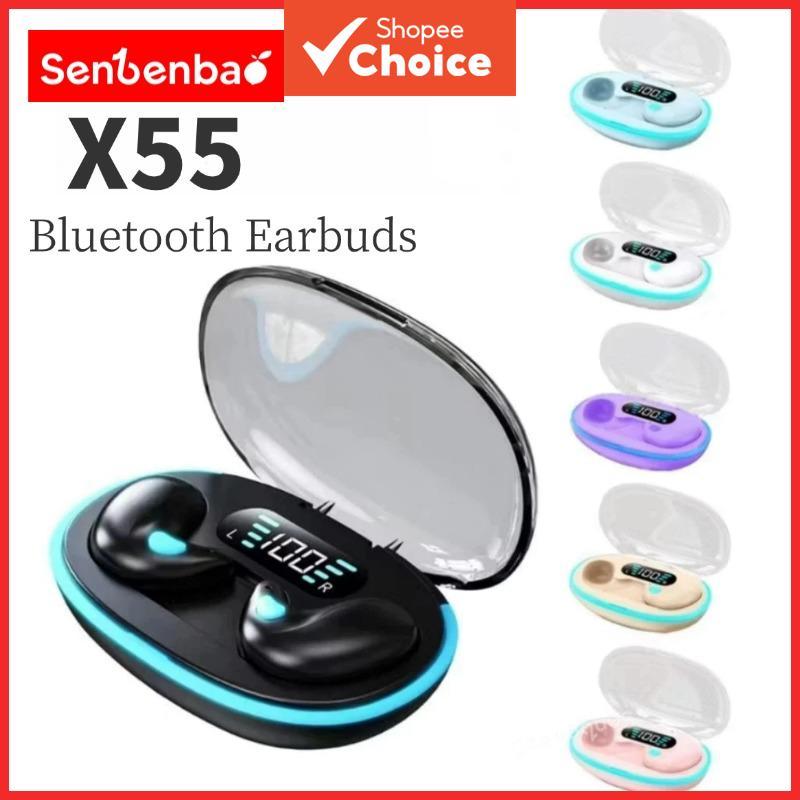 Fones de ouvido para dormir TWS X55, fones de ouvido Bluetooth sem fio, som estéreo Hi-Fi, com microfone, redução de
