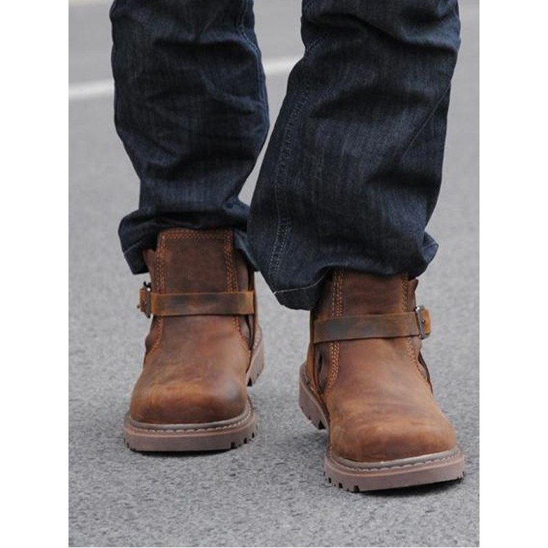 Camada superior de couro ao ar livre botas masculinas à prova dwaterproof água botas gerais da motocicleta botas curtas 
