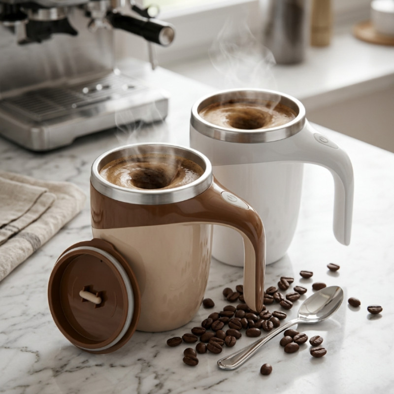 Caneca Mixer Automática Elétrica Inox 380ml Misturador de Café Leite Shake com Tampa e Pilhas