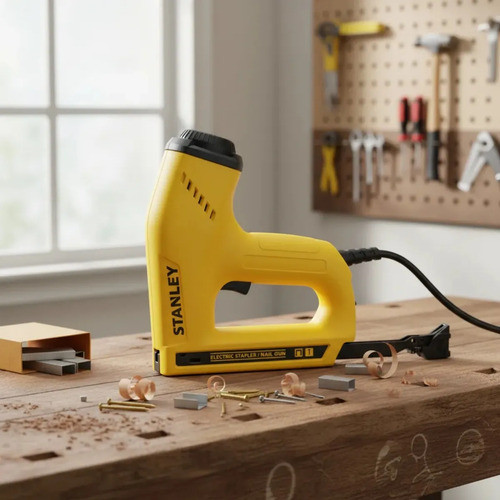 Grampeador Pinador Elétrico 220V Com Ajuste De Potência Para Madeira Tecidos E Marcenaria