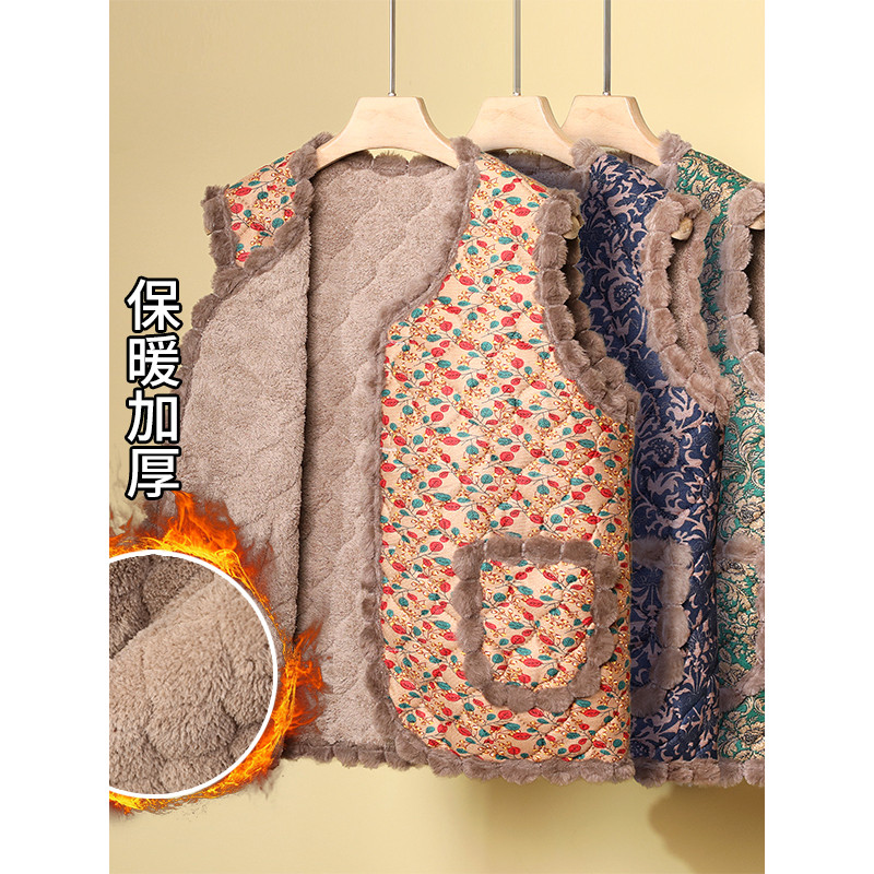 Roupas femininas idosas de meia-idade roupas da mãe colete quente forro de lã estilo ocidental outono inverno roupas flo