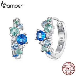 Brincos De Argola De Prata Esterlina 925 Bamoer Azul-Verde Joias Com Pedras Preciosas Presentes Para Mulheres