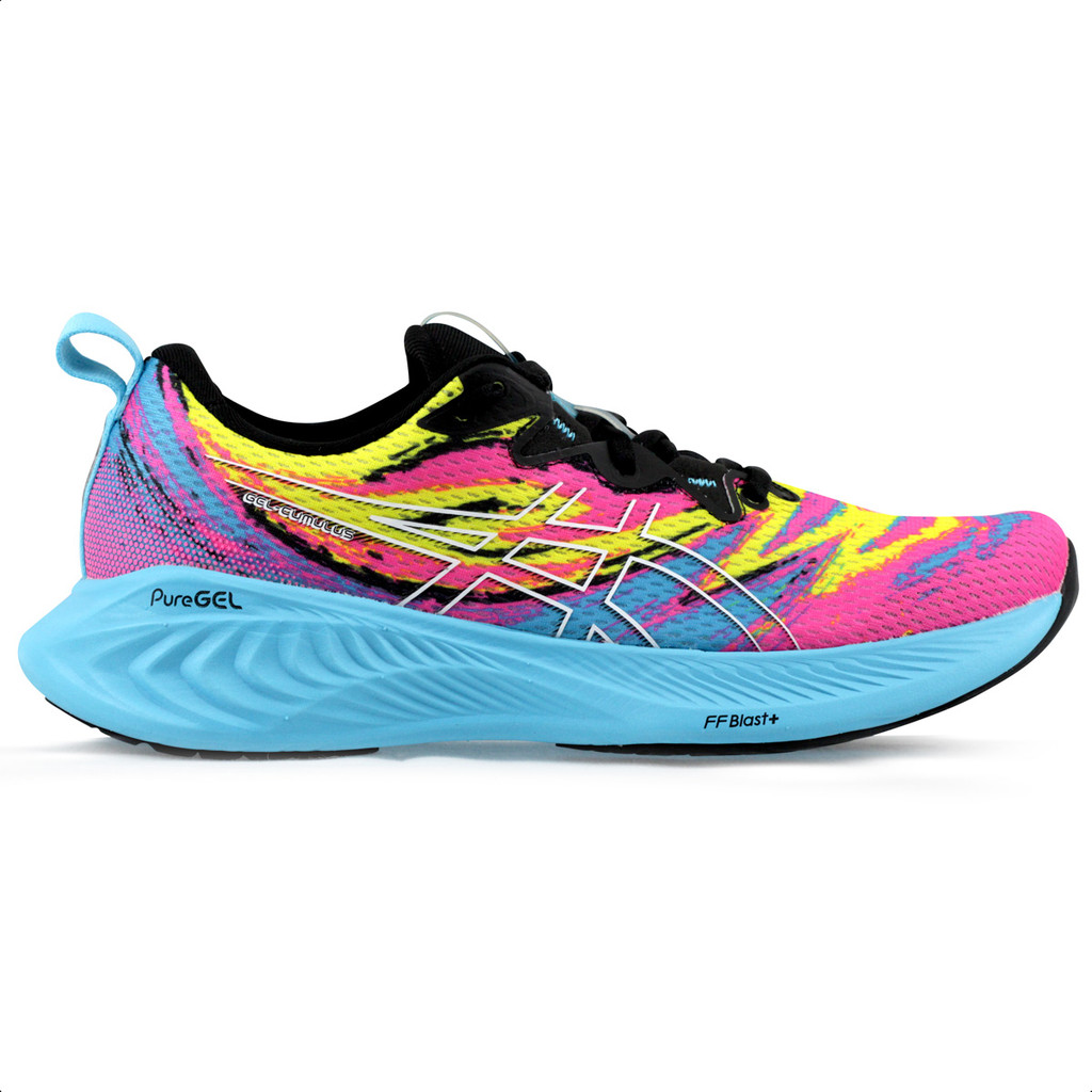 Tênis Asics Gel Cumulus 25 Color Injection Rosa Azul e Amarelo - Masculino