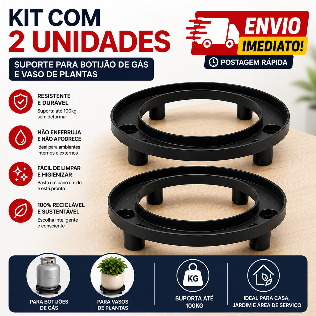 Suporte Para Botijão de Gás e Vasos de Plantas Com pezinhos Preto Premium