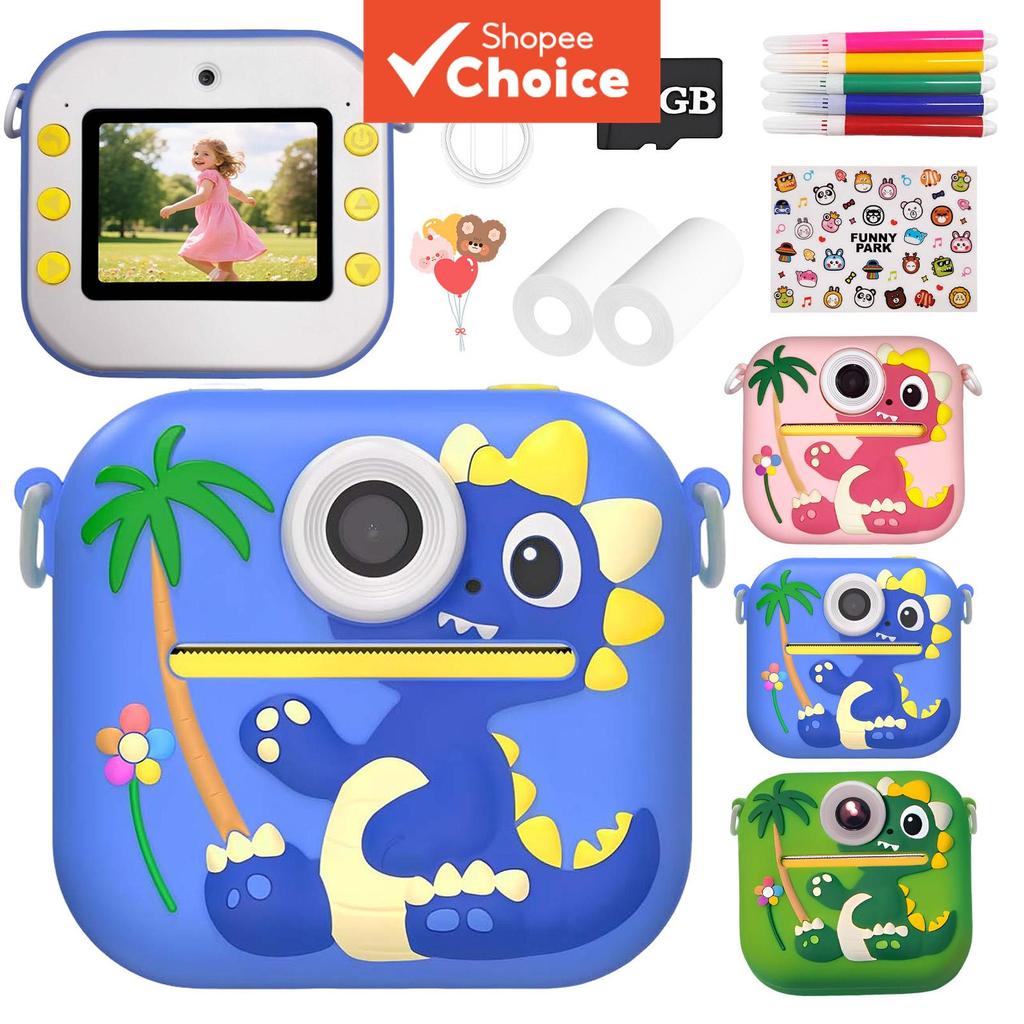 Câmera Instantânea para Crianças, Cartão 32 GB incluído, Impressão térmica com um toque, 2 Rolos de Papel de Impressão,