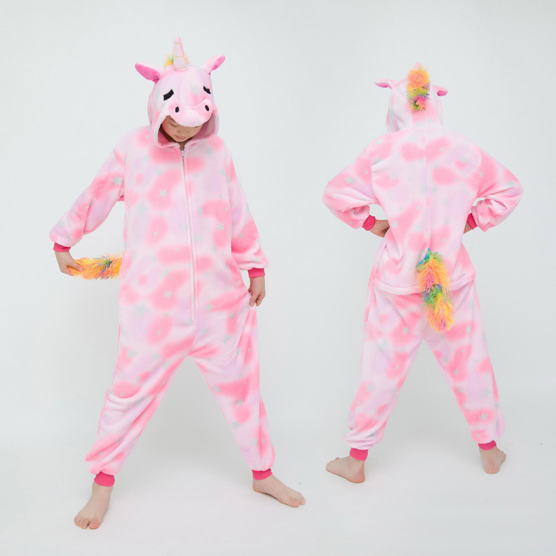 Adorável Pijama Macacão De Unicórnio Para Crianças – Roupa De Dormir Com Capuz De Flanela Macia , De Animais Fofos Menin