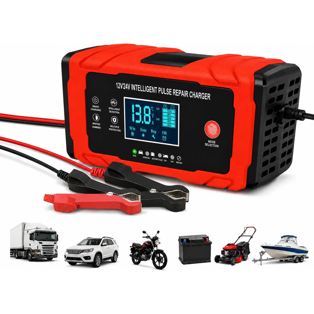 Carregador De Bateria Flutuante Automotivo Carro Moto Caminhão Inteligente Portátil Carro 12v 24v 150ah Digital