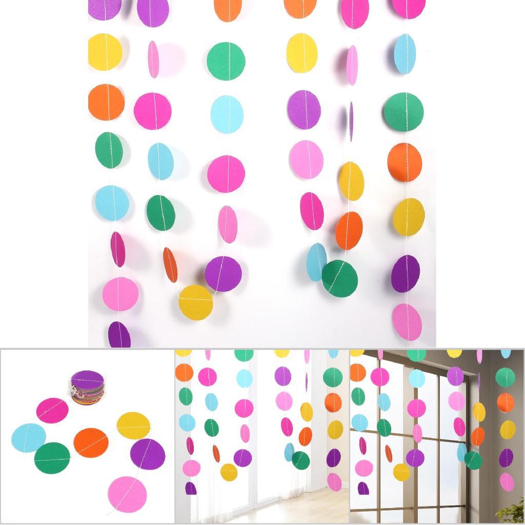 Guirlanda de papel 4m longo círculo pontos pendurado decoração corda festa arco-íris cor sete cores