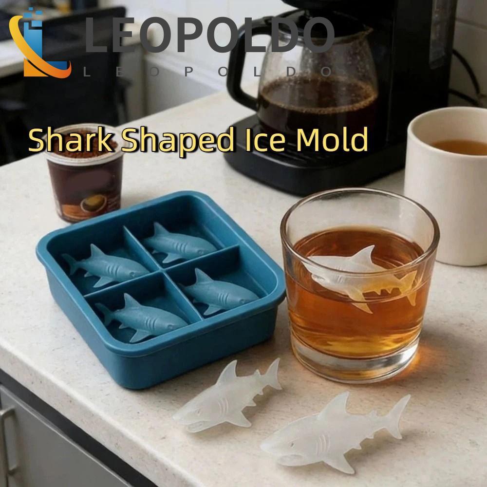 LEOPOLDO 2 Pcs Molde De Gelo Em Forma De Tubarão , Bandeja De Cubos 3D De Silicone De Qualidade Alimentar , 4 Cavidades