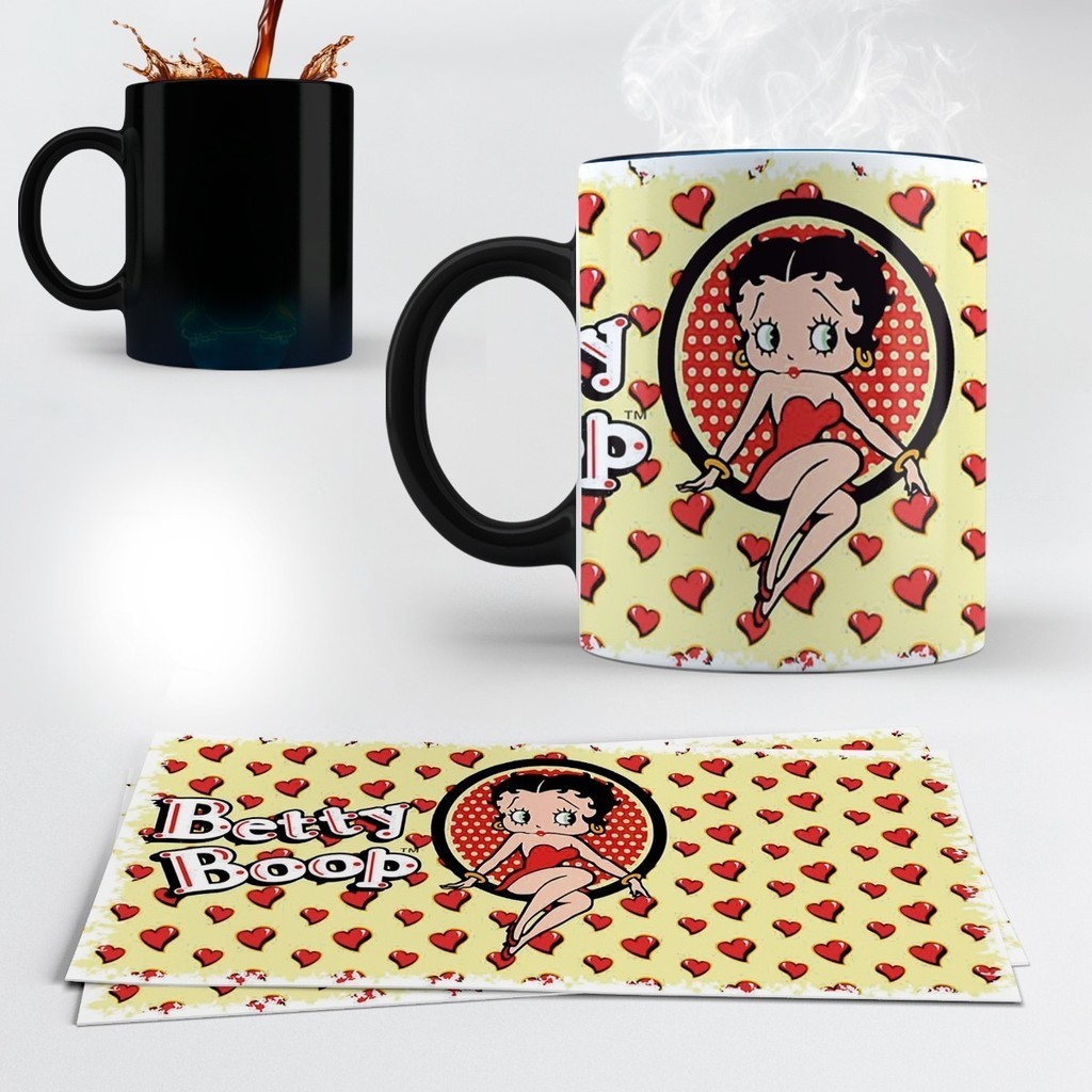 Caneca Mágica Preta Termica Betty Boop Modelo Nuevas!. 320ml Envio Imediato Oferta Porcelana 325ml | Presente Criativ...