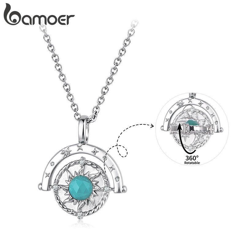 Colar Original Bamoer Joias Água-Marinha Para Presente Feminino