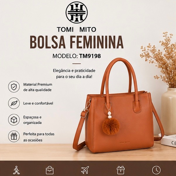 Bolsa Feminina Grande Tote Bag Ombro e Transversal Elegante para Trabalho  TM9198 LING