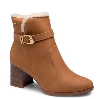 Bota Dakota Feminina Camel Forrada Com Pelo Inverno Quentinha Cano Curto Camurça D2702