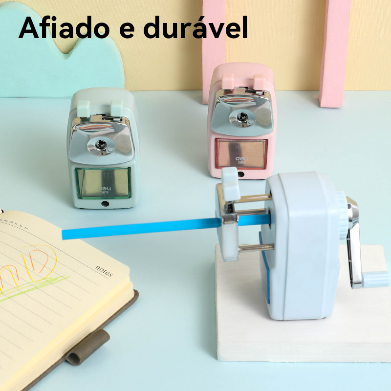 Apontador Manual Deli com Manivela Metálico 6,9–8mm Azul, Verde ou Rosa · foto 2