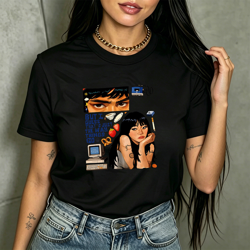 Camiseta Feminina Estampa Com Personagem Feminino Tatuada Frase Inspiradora Moderna Estilosa Confortável Moda Feminina