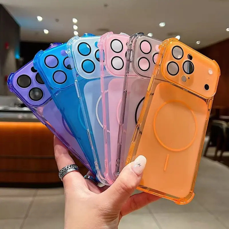 Simple shockproof phone case with lens protection film, clear matte design, compatible with iPhone 17/13/11/12/15 Plus/1