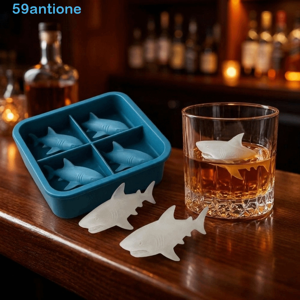 Bandeja De Cubos De Gelo De Tubarão 3D ANTIONE , 2 Peças , Molde Antiaderente Em Forma De 4 Cavidades Uísque Silicone