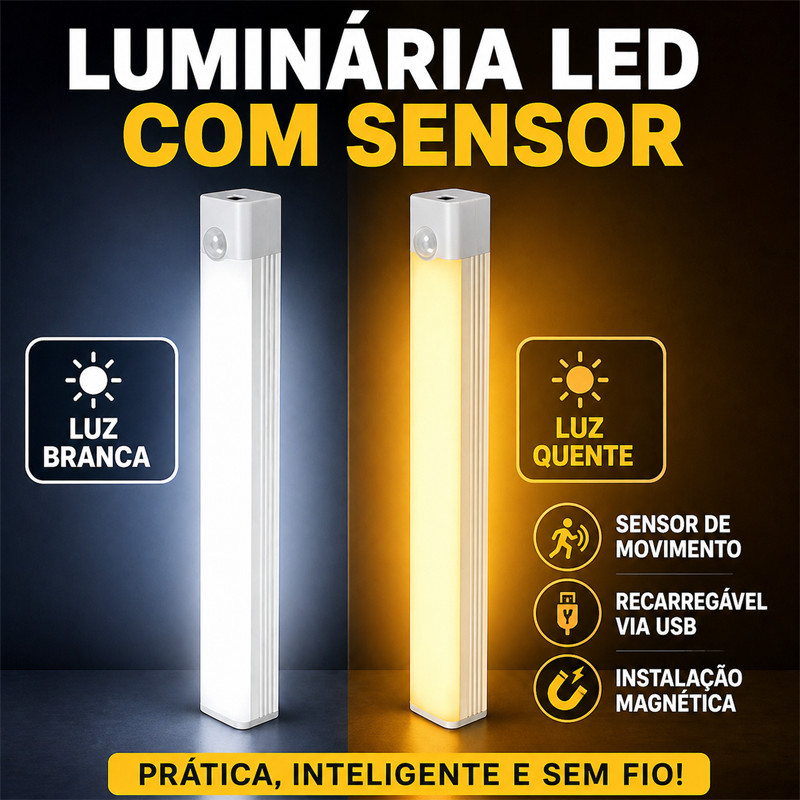 20/30/50cm Smart Luminária Inteligente Ultra LED com sensor de movimento sem fio Recarregável USB para Baixo do Armário