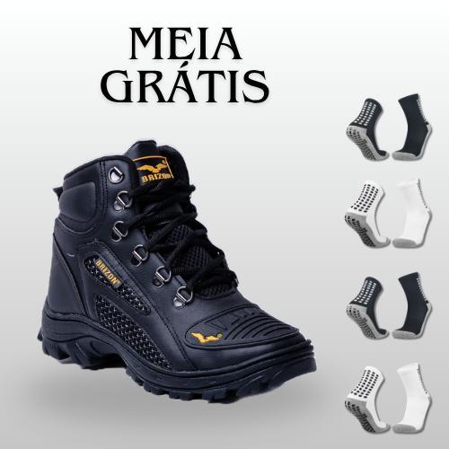 Bota Coturno Masculino + Meia Brizon Adventure Impermeável Cano Alto Confort Trilha Cat Moderna Couro