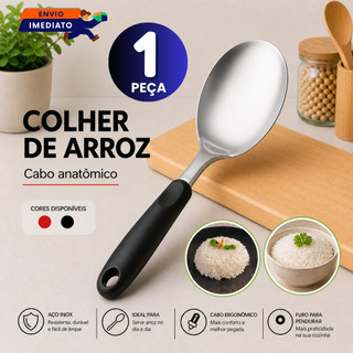Colher de Arroz Aço Inox Cabo Ergonômico Silicone