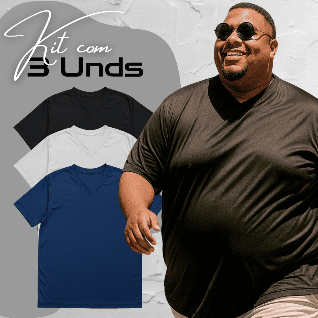 Kit 3 Camisetas Masculinas Gola V Dry-Fit Básicas Academia Caminhada Esportes Futebol Ultra Leve