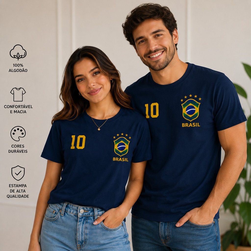 Camiseta PHANTER AUTHENTIC Copa do Mundo 2026 Brasil Lançamento Hexa Número 10 Unissex Envio Imediato