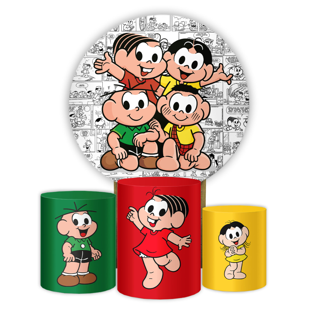 Capas de Decoração kit c/4 pçs  Painel e Cilindros Para Festas Turma Gibi Monica | Entrega veloz
