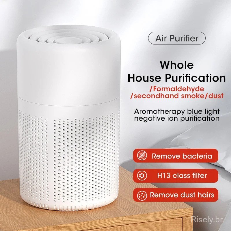 Purificador de Ar Portátil HEPA com Filtro de Carvão Ativado - Mini Purificador de Ar de Mesa para Casa e Escritório